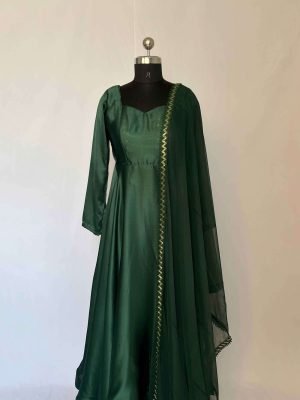 Green Japanese Satin Anarkali Suit