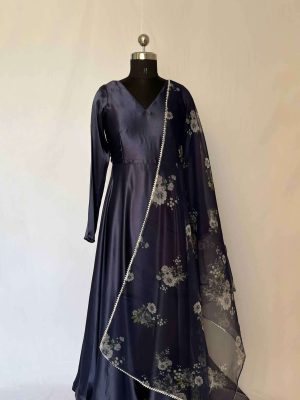 Japanese Satin Blue Anarkali Suit