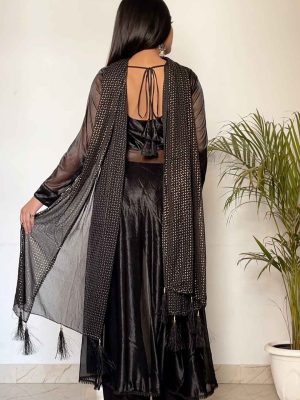 Black Lycra Suit with Plazo and Dupatta