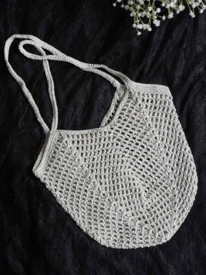 Handmade Granny Square Silver Color Crochet Bag