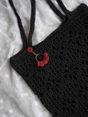 Handmade Black Color Crochet Tote Bag