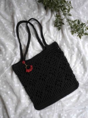 Handmade Black Color Crochet Tote Bag