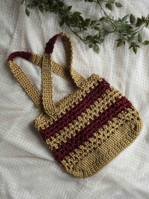 Handmade Gold And Maroon  Color Crochet Tote Bag