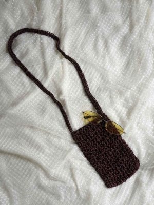 Handmade Crochet Mobile Phone  brown Bag