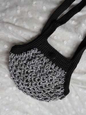 Handmade Grey And Black Color Crochet Bag