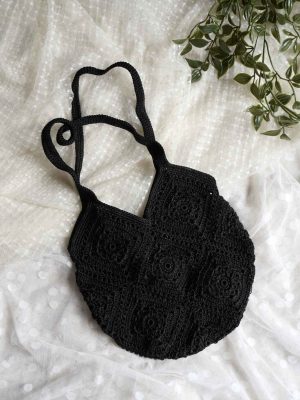 Handmade Granny Square Black Color Crochet Bag