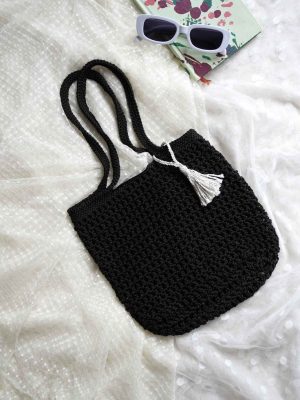 Handmade Black Color Crochet Tote Bag