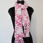 Pink and White Velvet Crochet Scarf