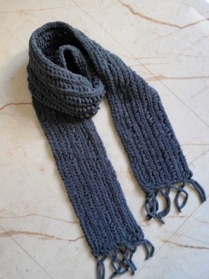 Grey Crochet Velvet Scarf