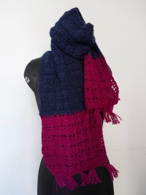 Blue And Magenta Woolen Crochet Scarf