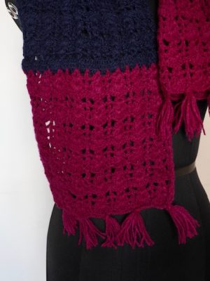 Blue And Magenta Woolen Crochet Scarf