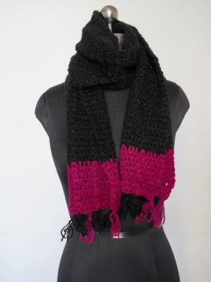 Black And Magenta woolen Crochet Scarf