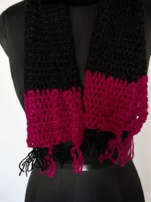 Black And Magenta woolen Crochet Scarf