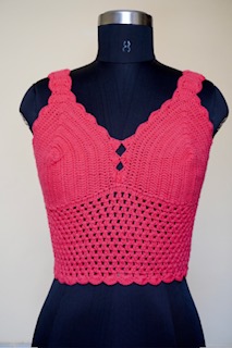 Handmade Vibrant Coral Pink Color Crochet Top