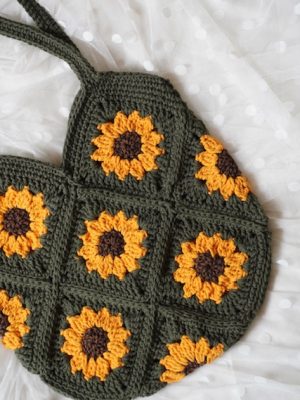 Handmade Sunflower Granny Square Tote Crochet Bag