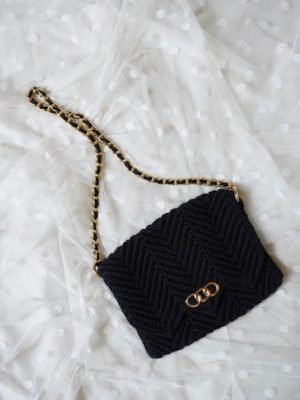 Handmade Black Color Crochet Shoulder Purse