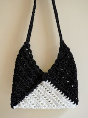 Handmade Granny Square Black And White Color Crochet Bag