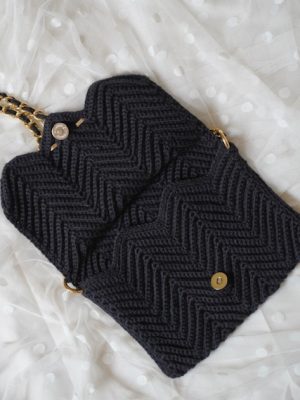 Handmade Black Color Crochet Shoulder Purse