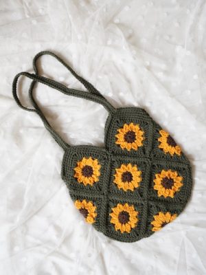 Handmade Sunflower Granny Square Tote Crochet Bag