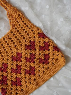 Handmade Yellow And Red Color Crochet Tote Bag