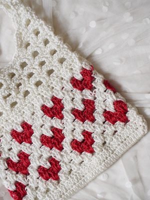 Handmade White And Red Color Crochet Tote Bag