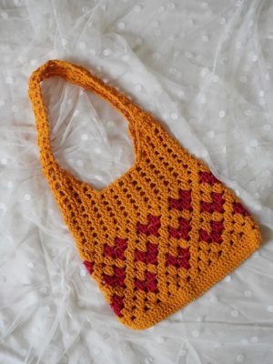 Handmade Yellow And Red Color Crochet Tote Bag