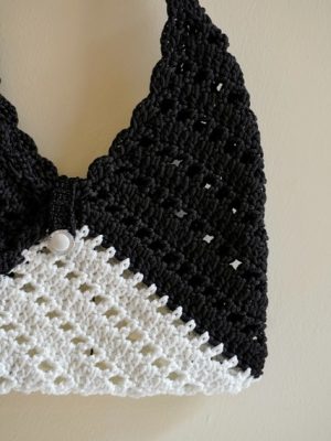 Handmade Granny Square Black And White Color Crochet Bag