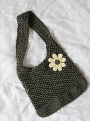 Handmade Army Green Color Crochet Tote Bag