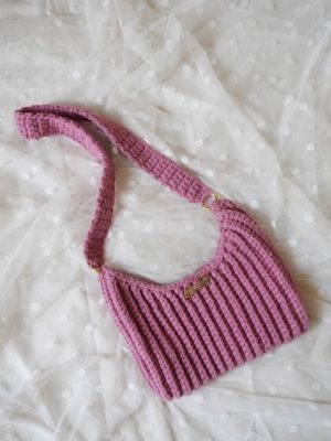 Handmade Dusty Rose Pink Color Crochet Shoulder Purse
