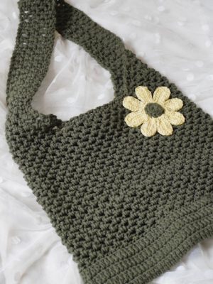 Handmade Army Green Color Crochet Tote Bag