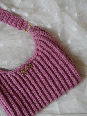 Handmade Dusty Rose Pink Color Crochet Shoulder Purse
