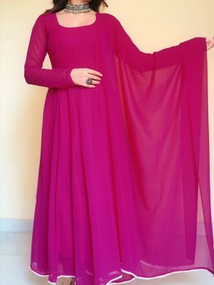 Fuchsia Pink Color Georgette Anarkli Suit Set