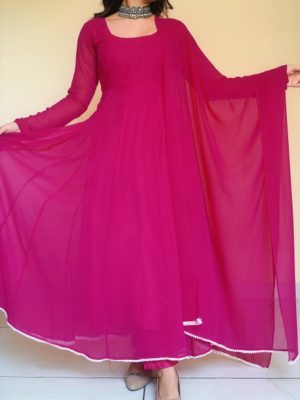 Fuchsia Pink Color Georgette Anarkli Suit Set