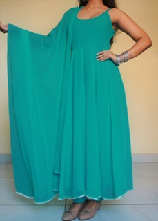Teal Green Color Georgette Anarkali Suit Set