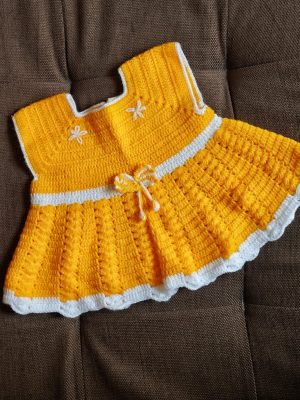 Yellow Color Handmade Crochet woolen Baby Frock Dress