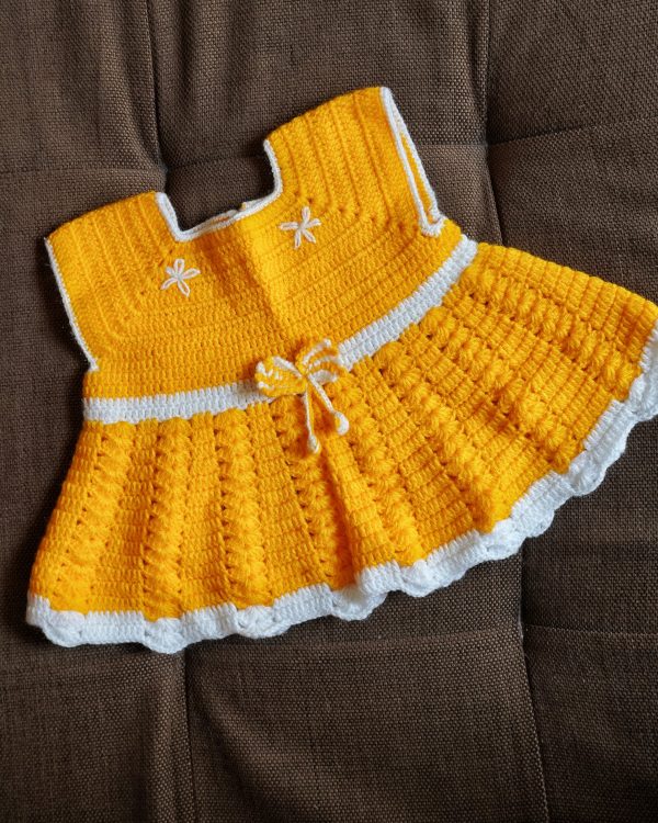 Yellow Color Handmade Crochet woolen Baby Frock Dress