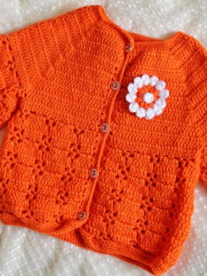 Handmade Orange Color Crochet woolen Baby Sweater