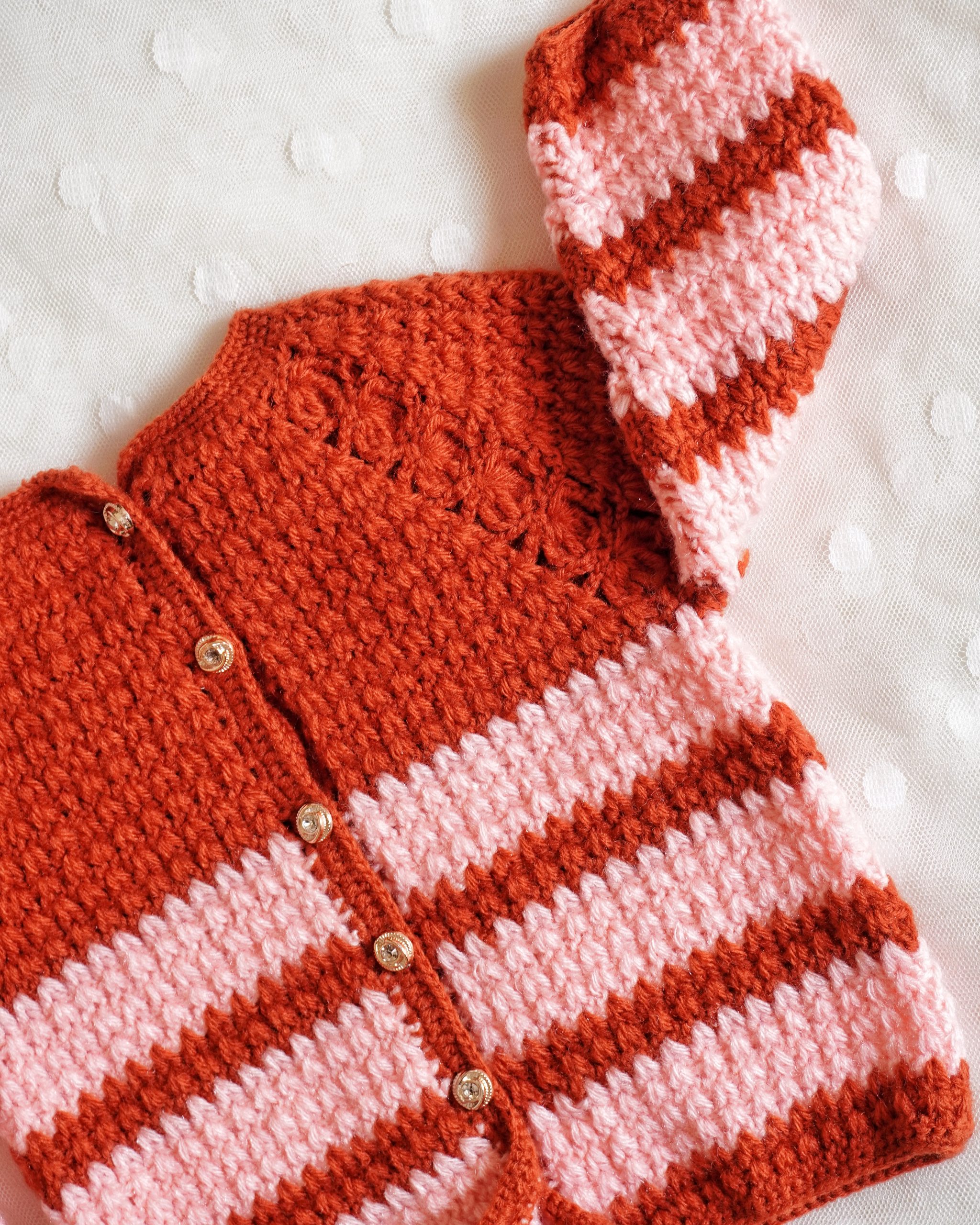 Handmade Two Color Crochet woolen Baby Sweater - Image 3