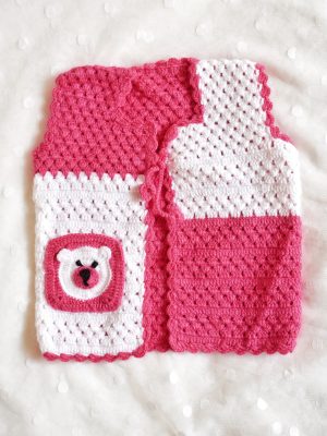 Pink & White Color Crochet Baby Half Sweater