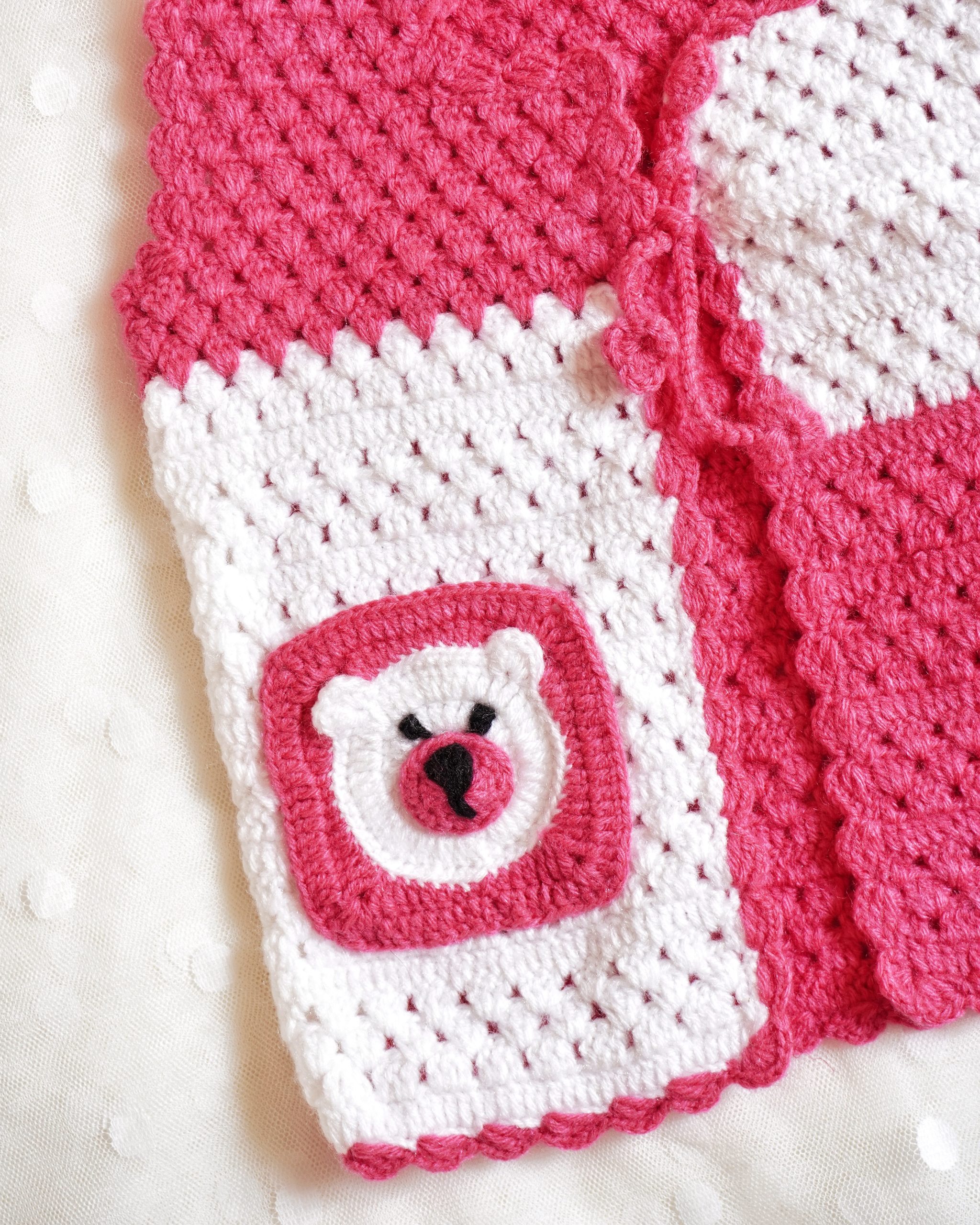 Pink & White Color Crochet Baby Half Sweater - Image 2