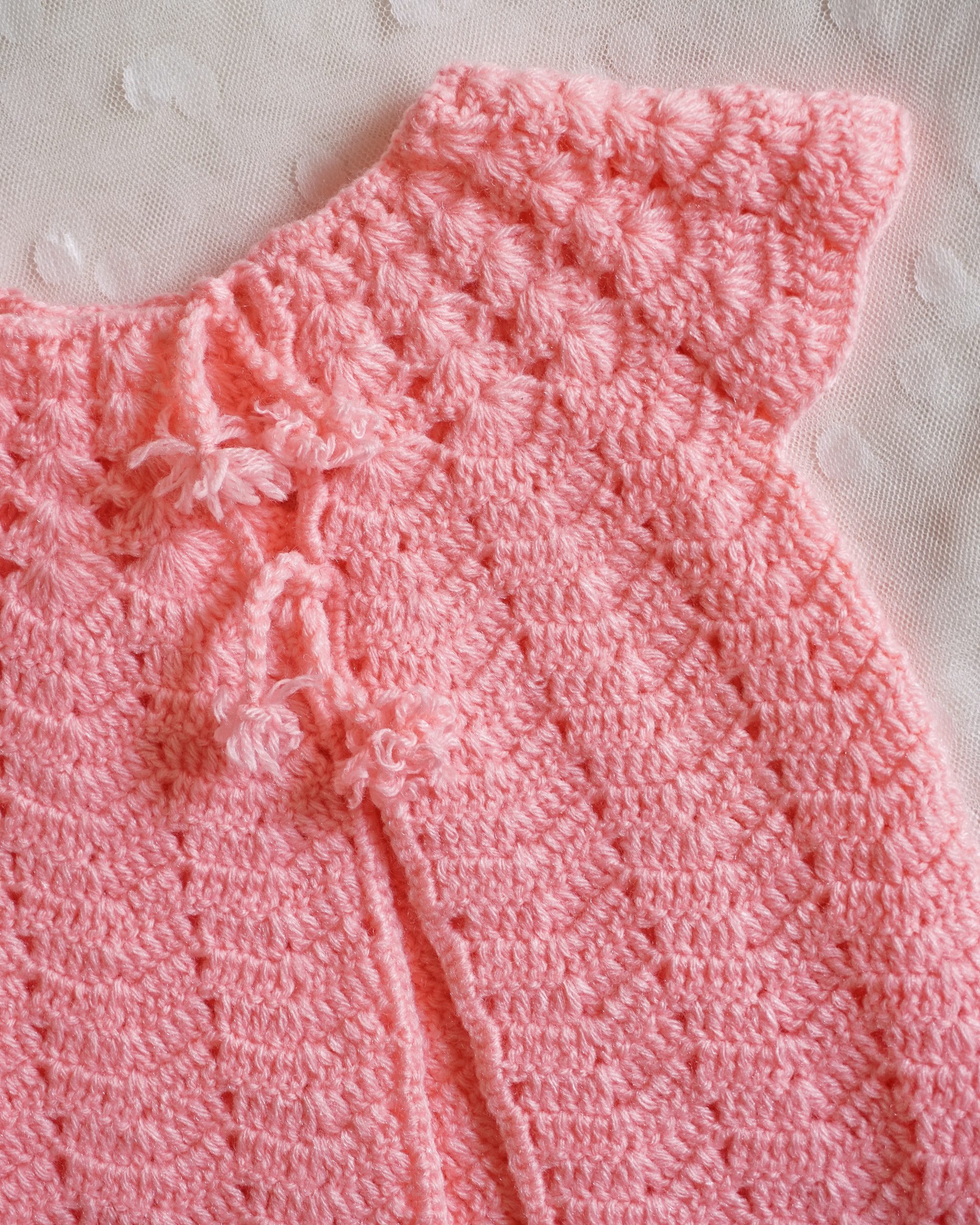 Baby Pink Color Crochet woolen Baby Half Frock - Image 3