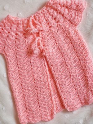 Baby Pink Color Crochet woolen Baby Half Frock