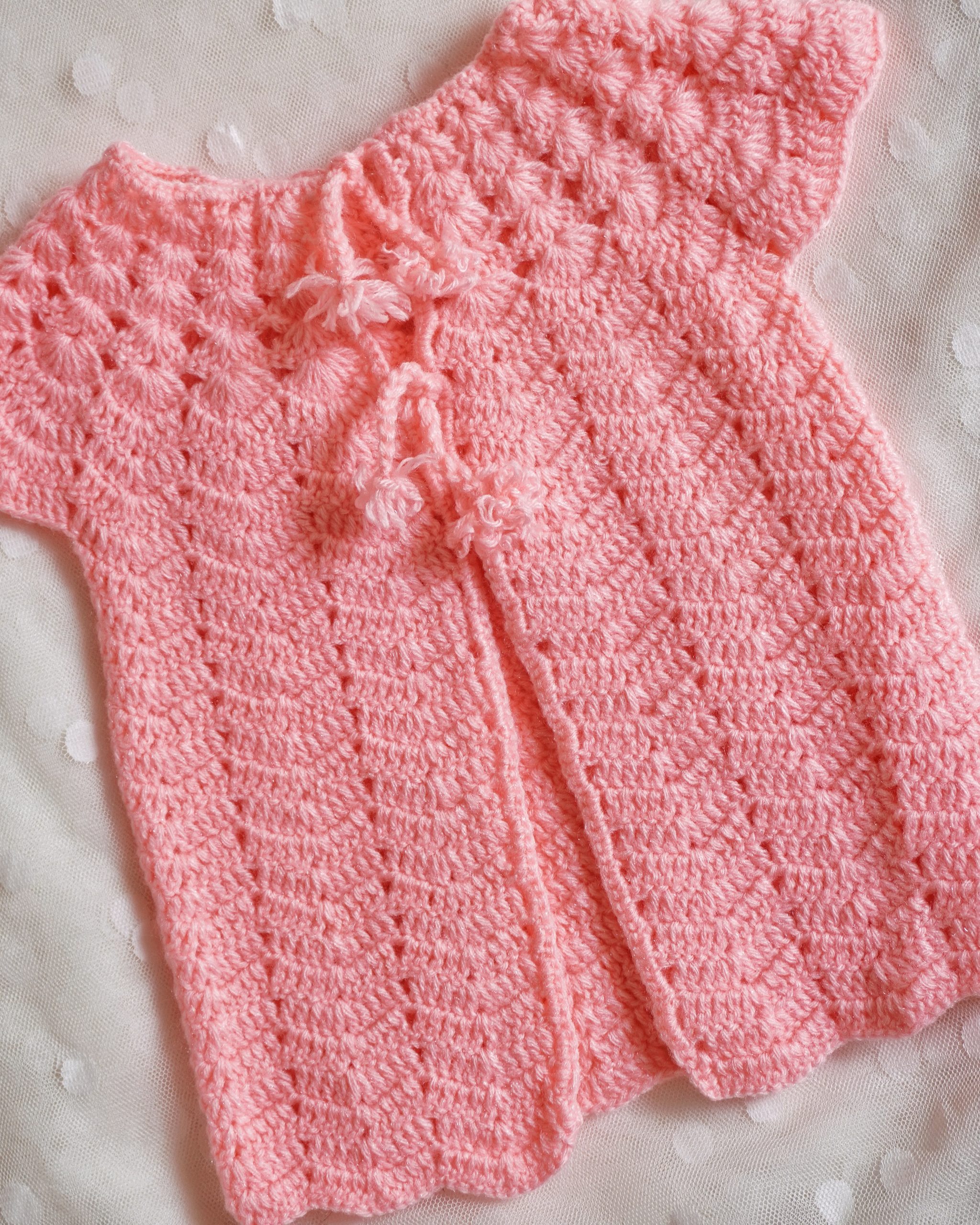 Baby Pink Color Crochet woolen Baby Half Frock - Image 2