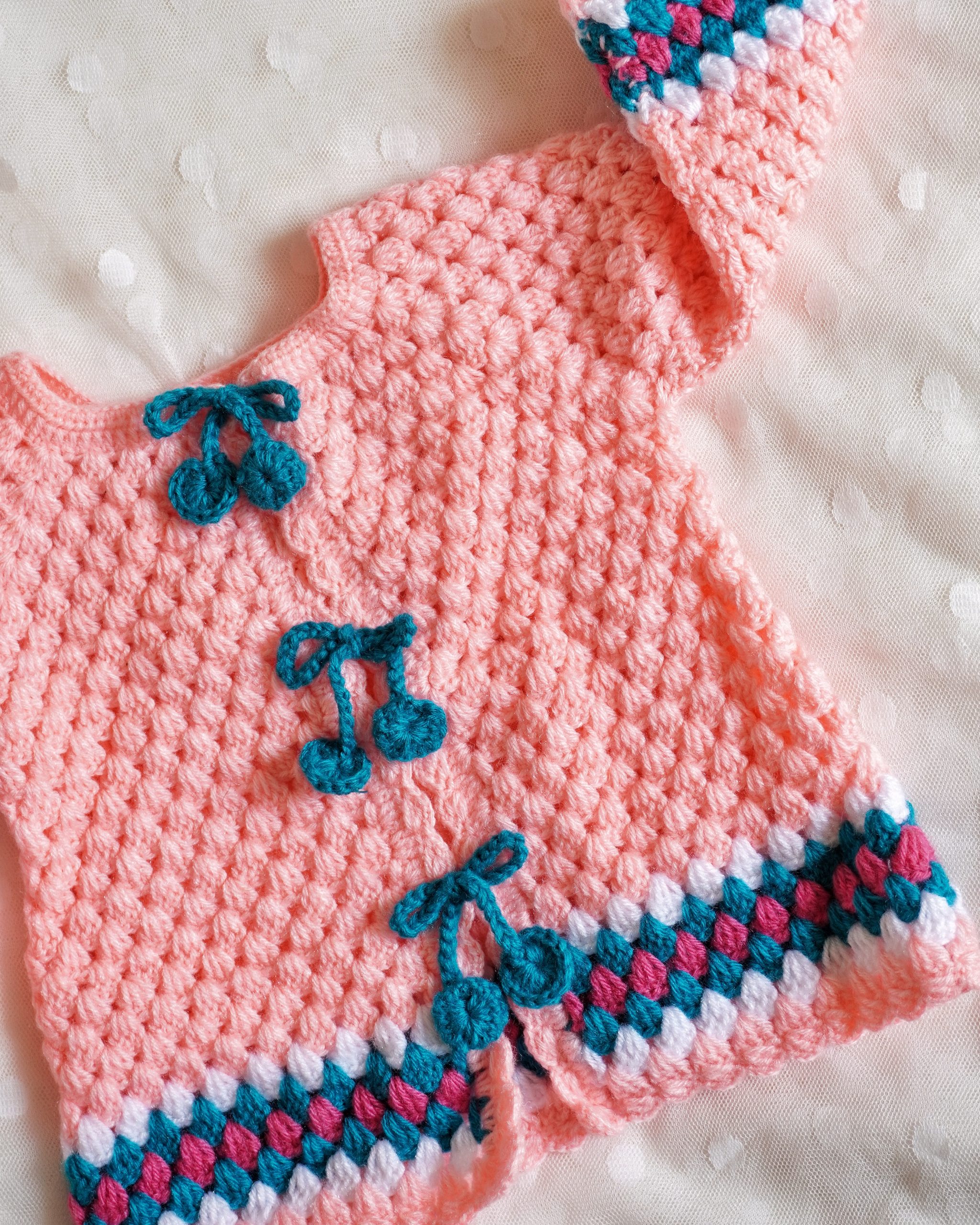 Handmade Baby Pink color Crochet woolen Sweater - Image 3