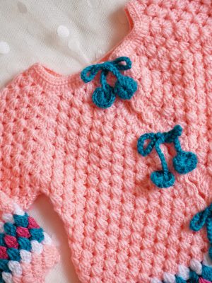 Handmade Baby Pink color Crochet woolen Sweater