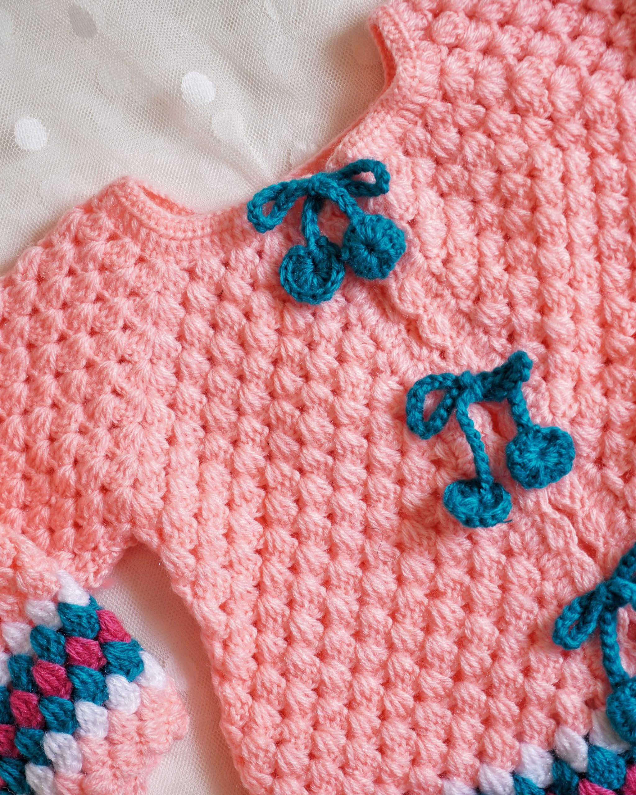 Handmade Baby Pink color Crochet woolen Sweater - Image 2