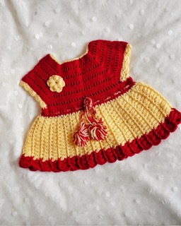 Handmade Crochet woolen Baby Frock Dress