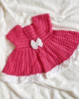 Handmade Pink Color Crochet woolen Baby Frock Dress
