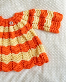 Orange And Light Yellow Color Handmade Crochet woolen Baby Frock Dress