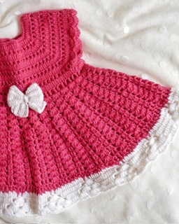 Handmade Pink Color Crochet woolen Baby Frock Dress